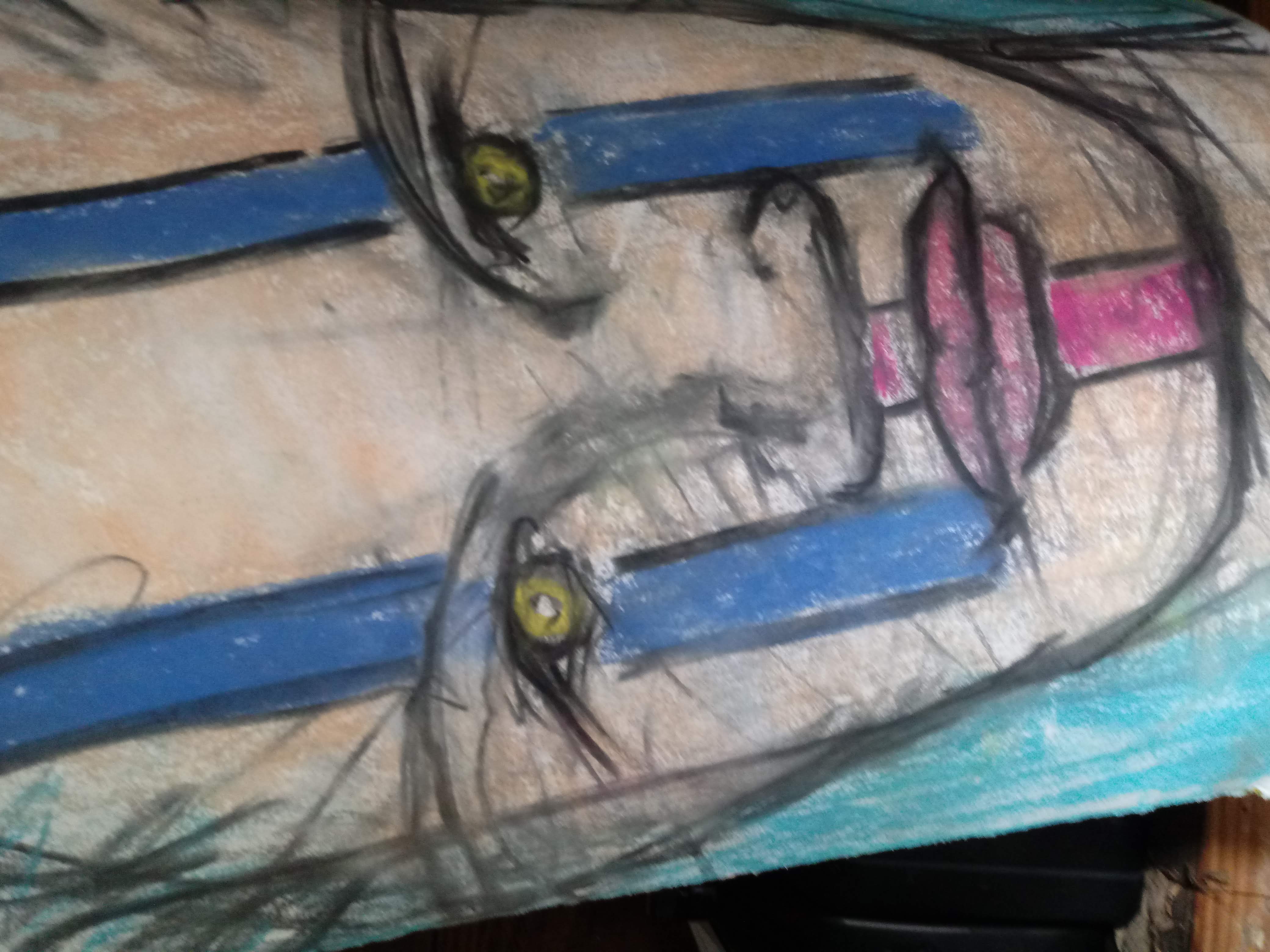 Charcoal and pastel on paper.