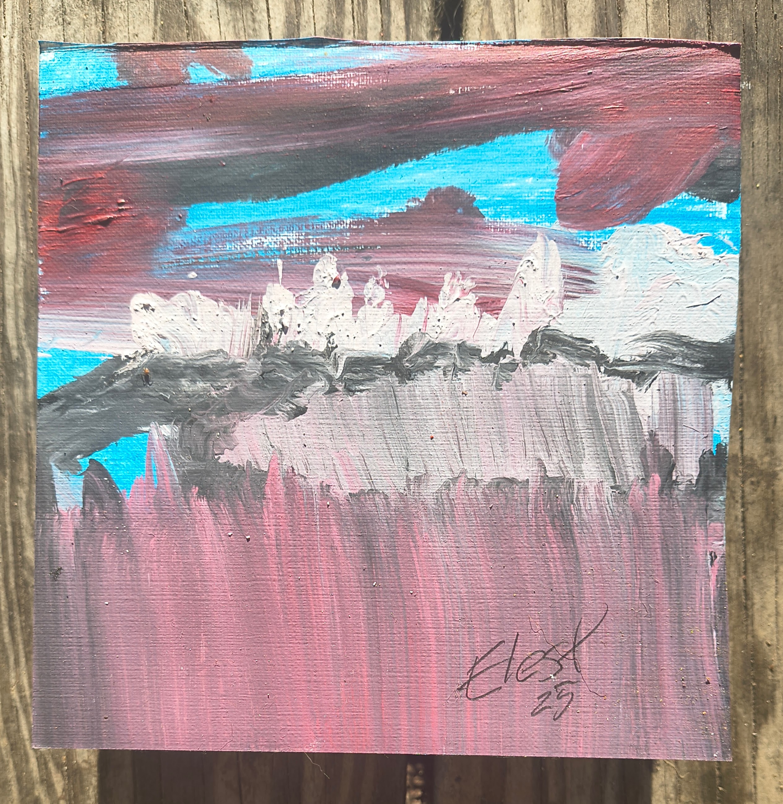 Expreesive landscape in blue and mauve.