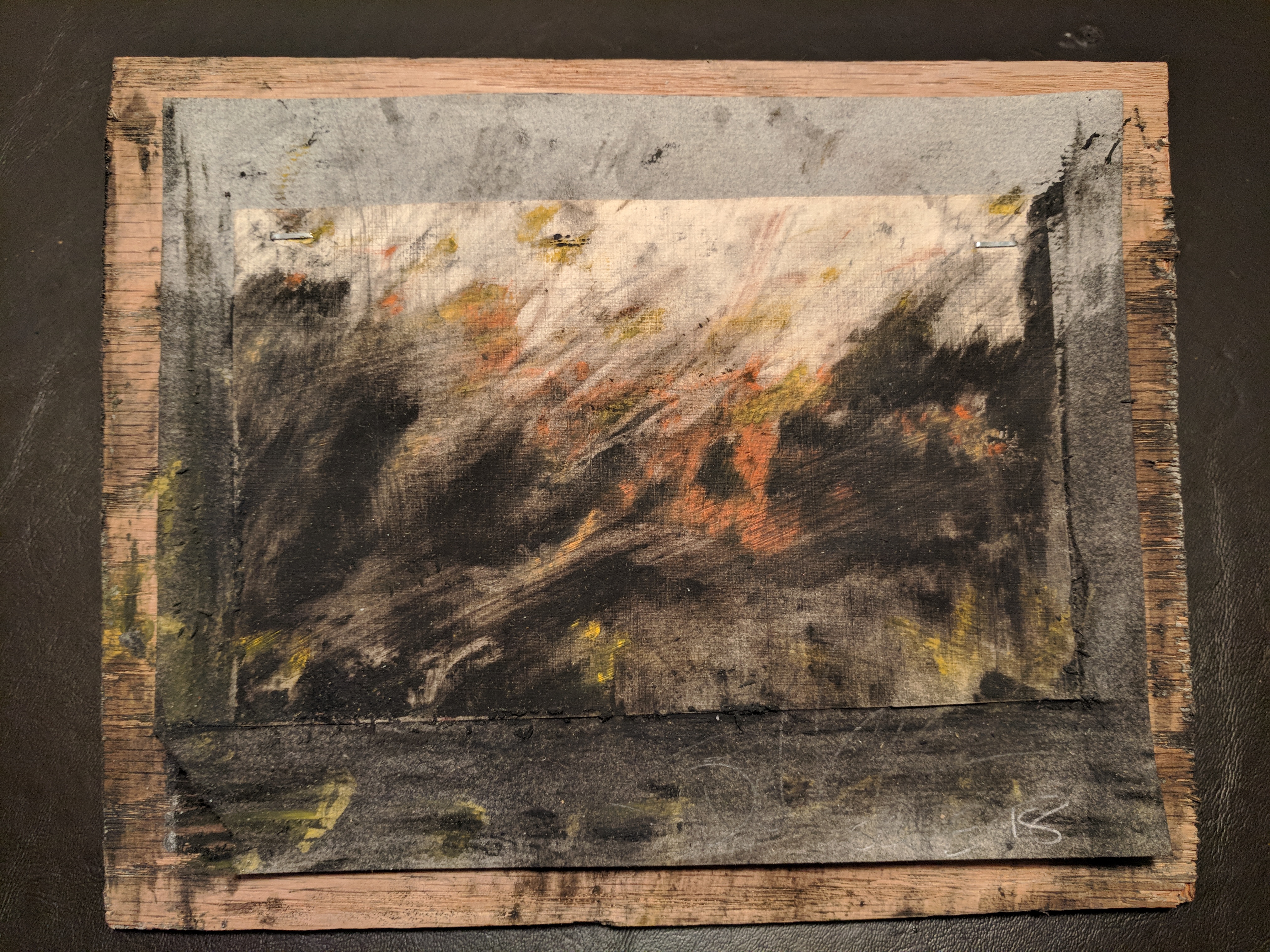 OIL AND PASTEL ON PAPER ON PANEL
