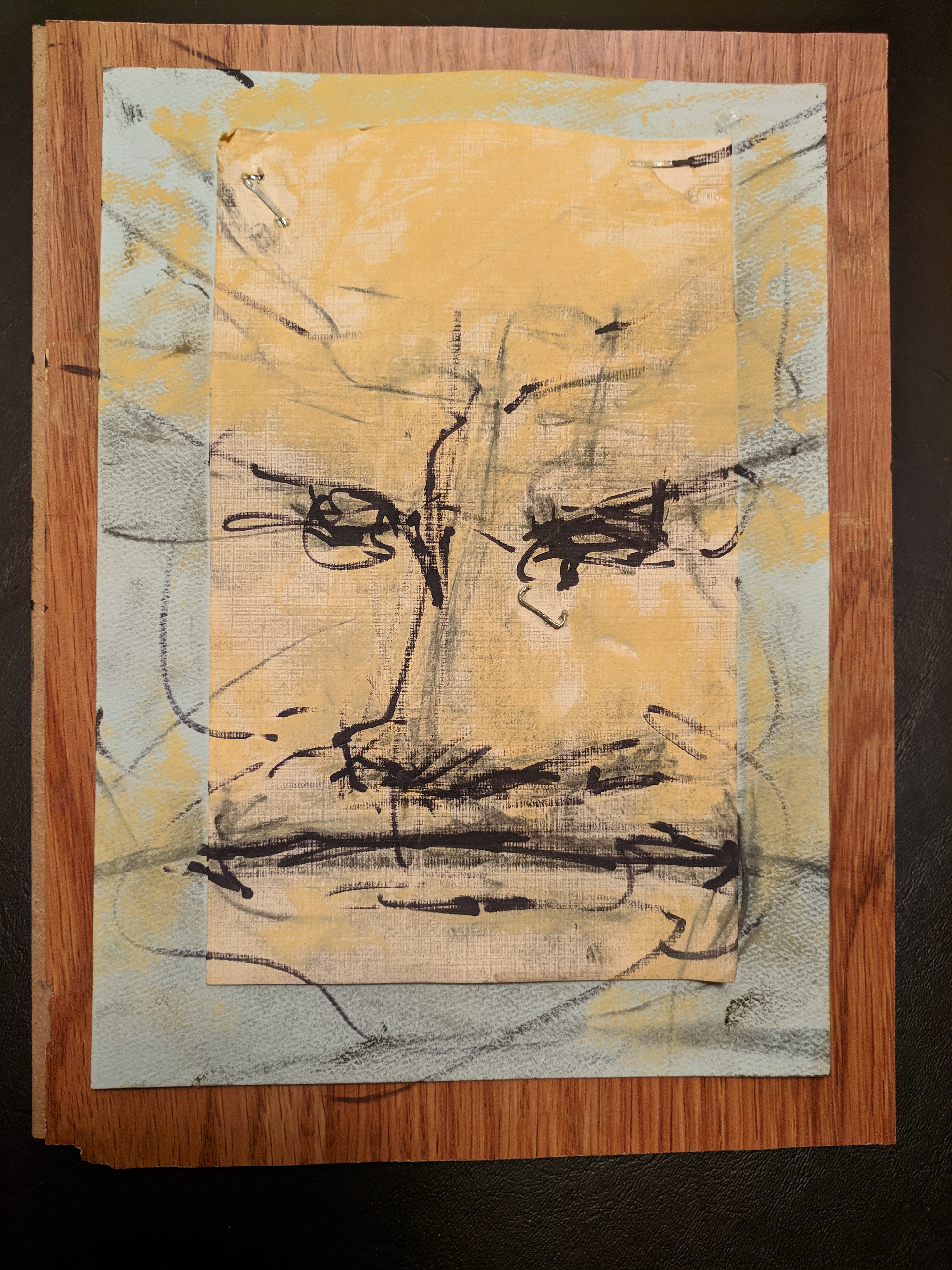 Oil Stick, charcoal and pastel on paper on paper on panel