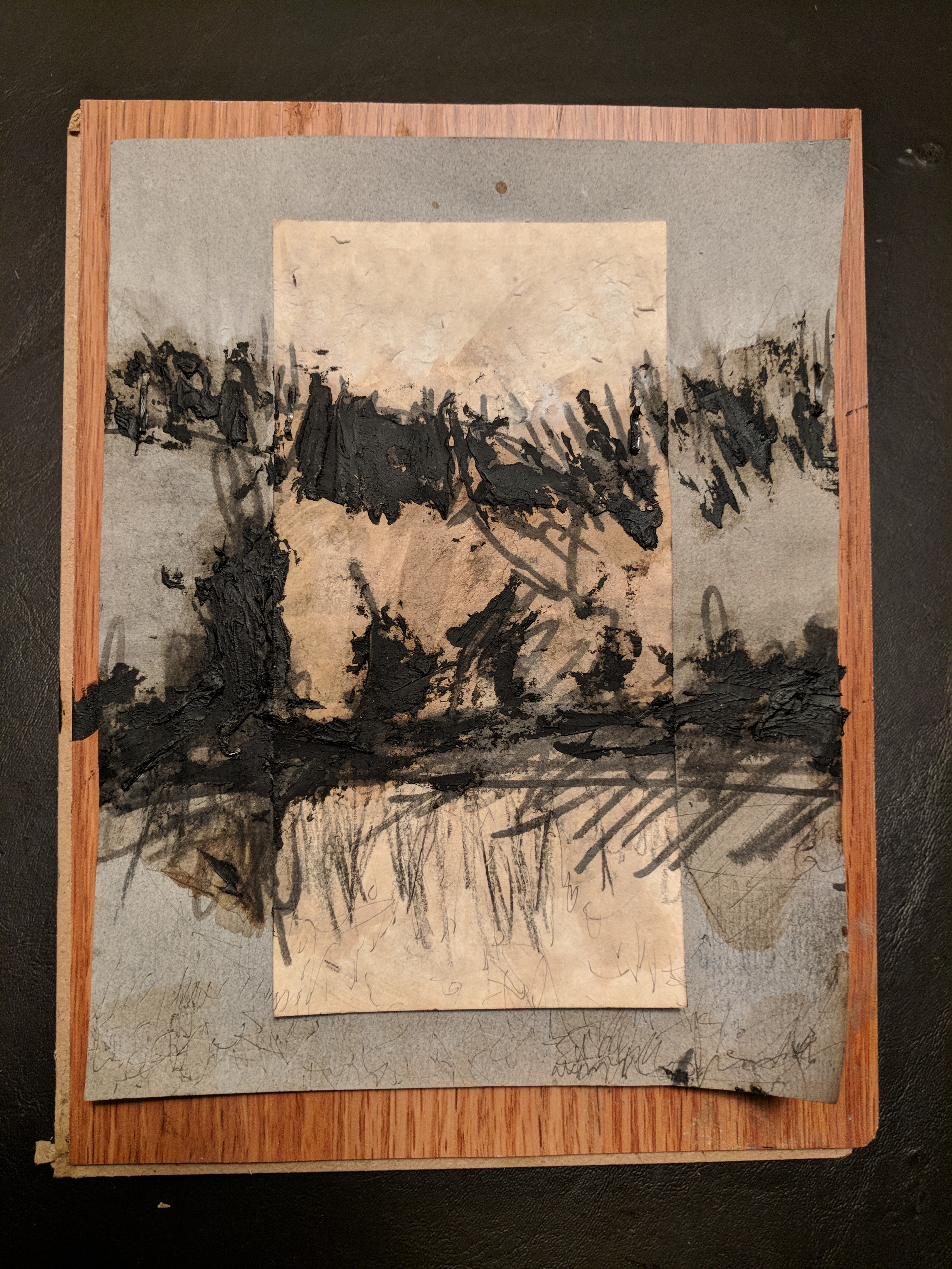 Oil Stick, charcoal and walnut ink on paper on panel